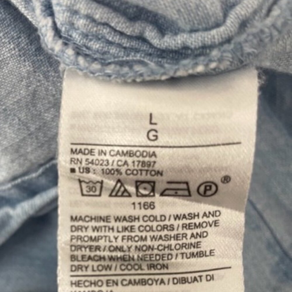 Old Navy Blue Denim Chambray Dress Women's Sz L Puff Sleeve Tiered Cotton - Picture 6 of 6